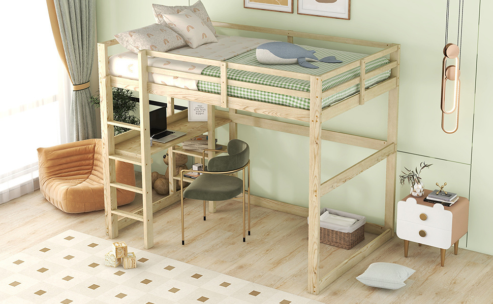 Lit Mezzanine 140 X 200 Cm - Lit D'enfant Cadre De Lit En Pin + 4 Compartiments De Rangement + 1 Plateau De Bureau - Naturel 12 Lit Mezzanine 140 X 200 Cm - Lit D'enfant Cadre De Lit En Pin + 4 Compartiments De Rangement + 1 Plateau De Bureau - Naturel -ATMOSPHERA || Songmics Soldes Boutique