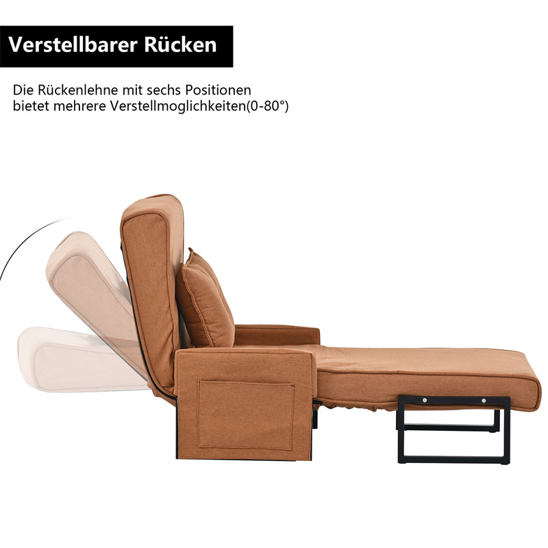 Fauteuil Convertible Fauteuil-lit 3 En 1 - Couchage D'intérieur Chaise Longue Convertible Canapé-lit Pliable Avec Coussin Lazy Bed Leisure Recliner Rembourré Pour Le Bureau à Domicile - Brun 14 width=800