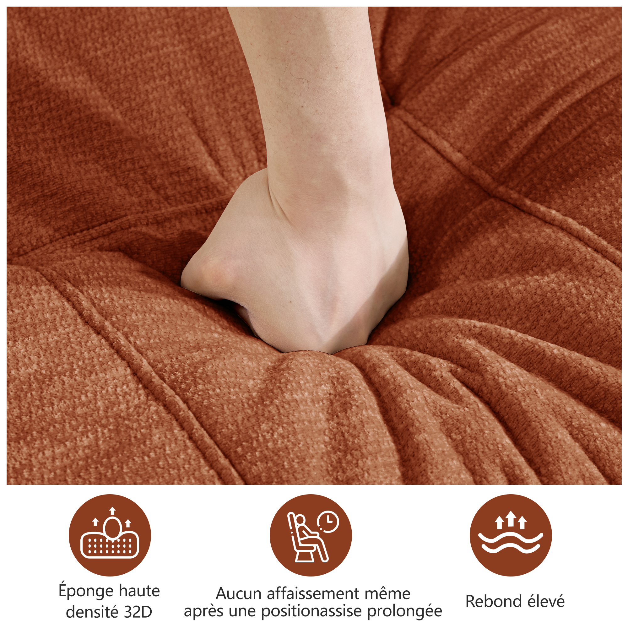 Assise matelassée du canapé modulable en chenille