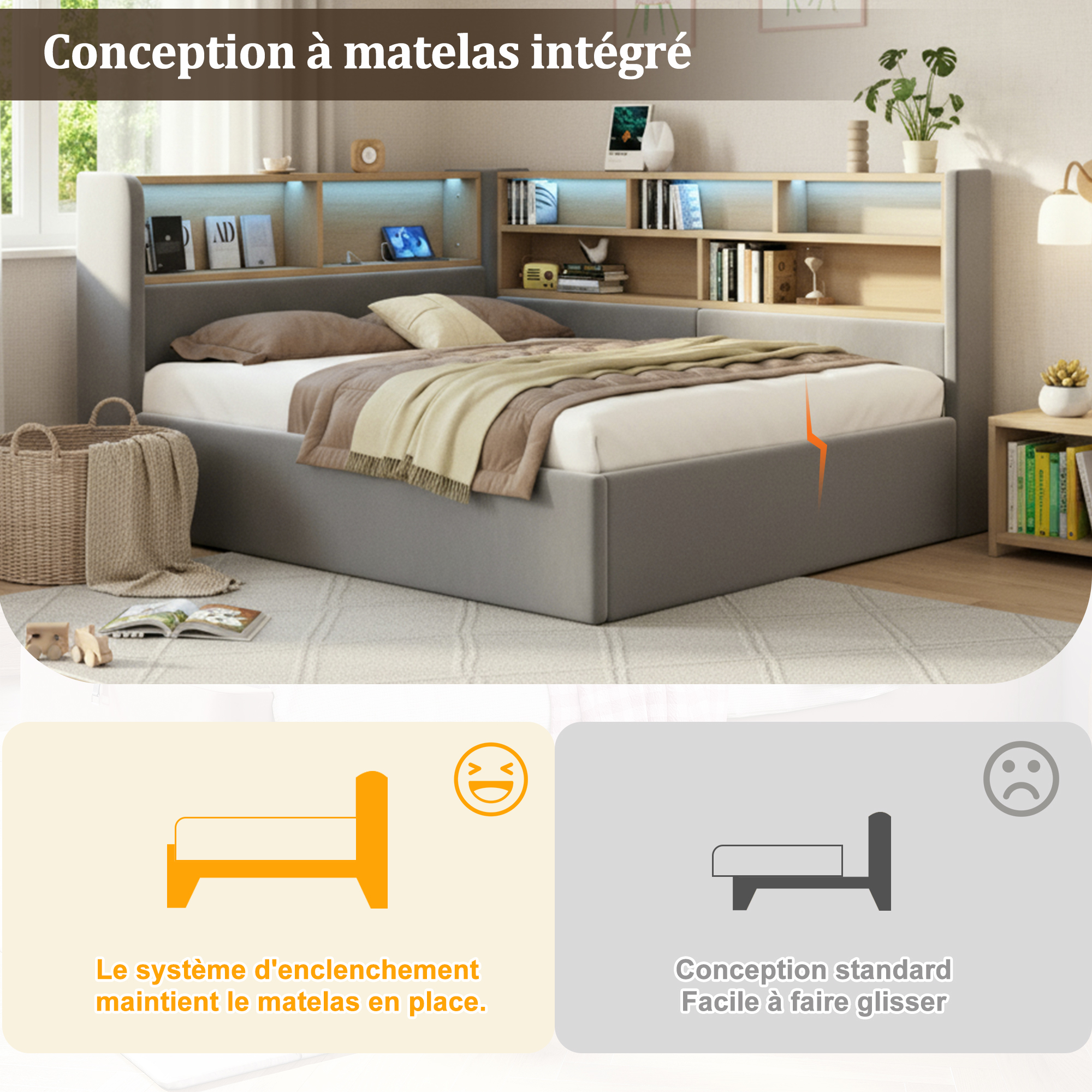 Lit de jour avec conception intégrée pour maintenir le matelas