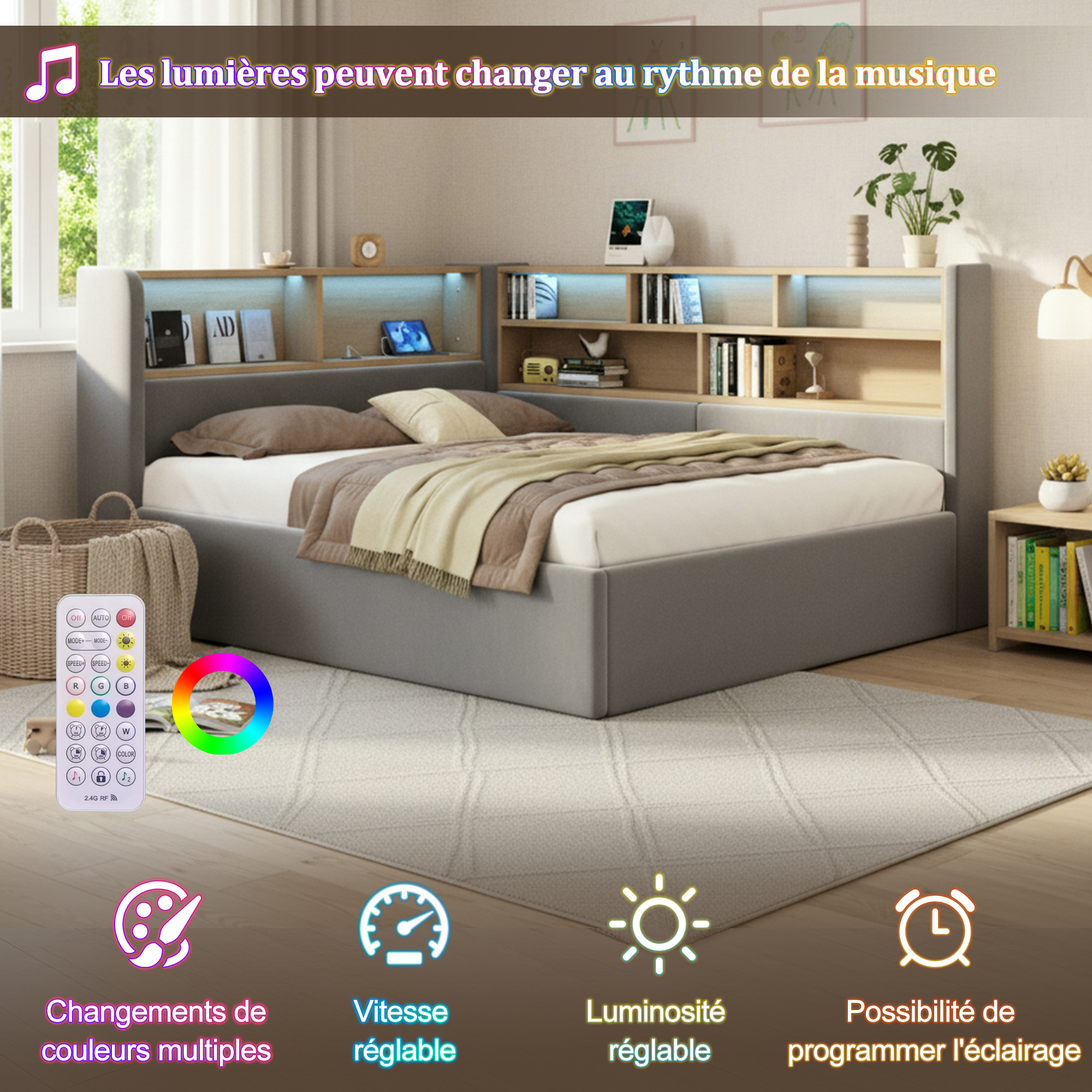 Lit de jour avec éclairage LED réglable