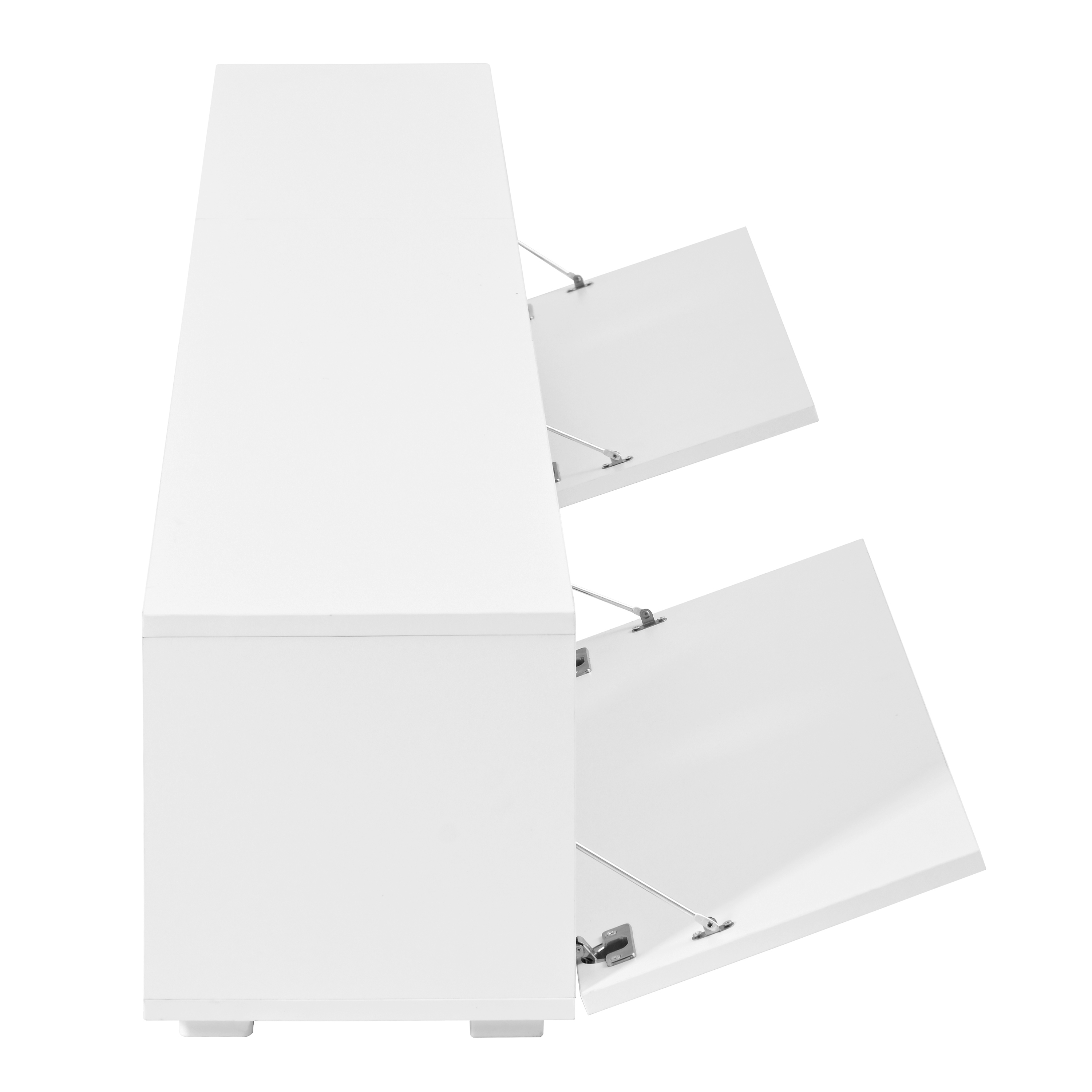 Portes abattantes brillantes du meuble TV blanc
