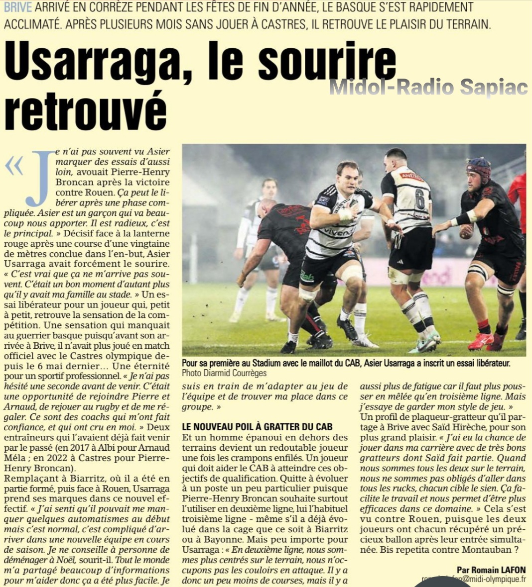 INFOS ce VENDREDI 19 JANVIER 2024 (Matinée) > Pro D2 – J17 > Jour de  match > BRIVE / USM <> Les COMPOS – Du CÔTÉ de SAPIAC <> RÉSULTAT > Hier soir en ouverture > (Bd) BÉZIERS 17 - 18 PROVENCE RUGBY > Le CLASSEMENT PROVISOIRE Ndi8bd