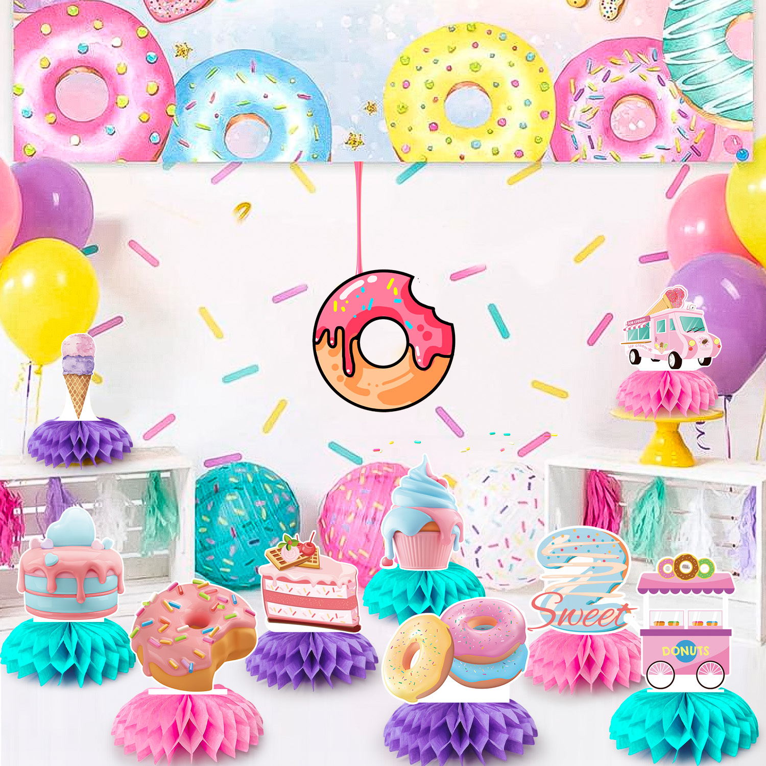 thumbnail image 2 of 9 Pcs Sweet Donut Birthday Party Decorations 1st Birthday Balloon 40... 2 of 10