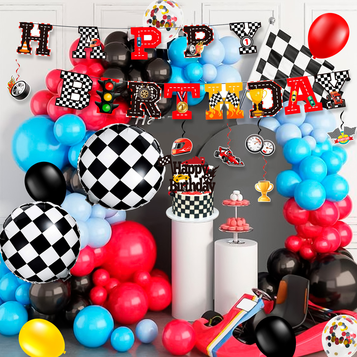 Race Car Themed Paper Dinner Plates - 8 Disposable Party Plates For Kids Racing Birthday