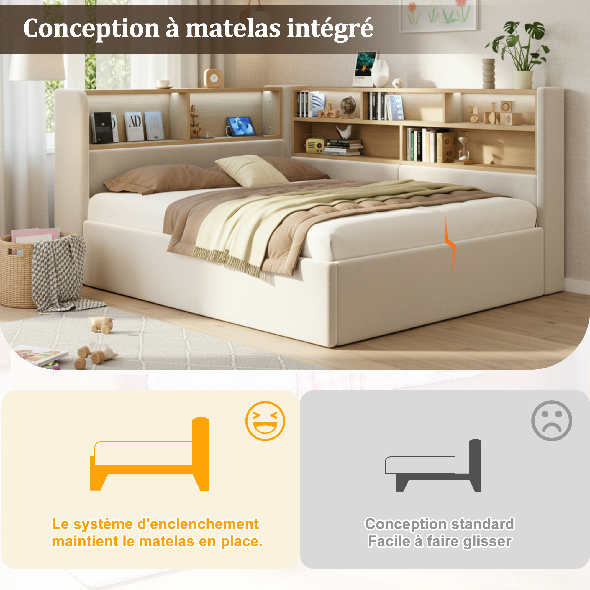 Lit de jour avec conception intégrée pour maintenir le matelas