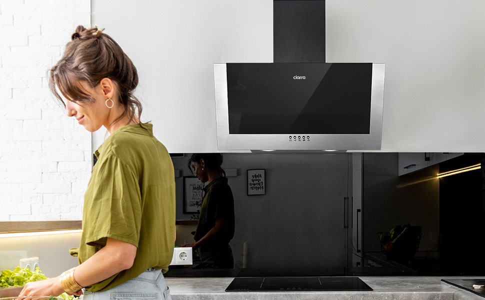 CIARRA Cappa Ad Angolo 60cm Con Aspirazione A 3 Velocità 736CBK60 - Nero Silenziosa E Facile Da Pulire 13 CIARRA CAPPA 736CBK60