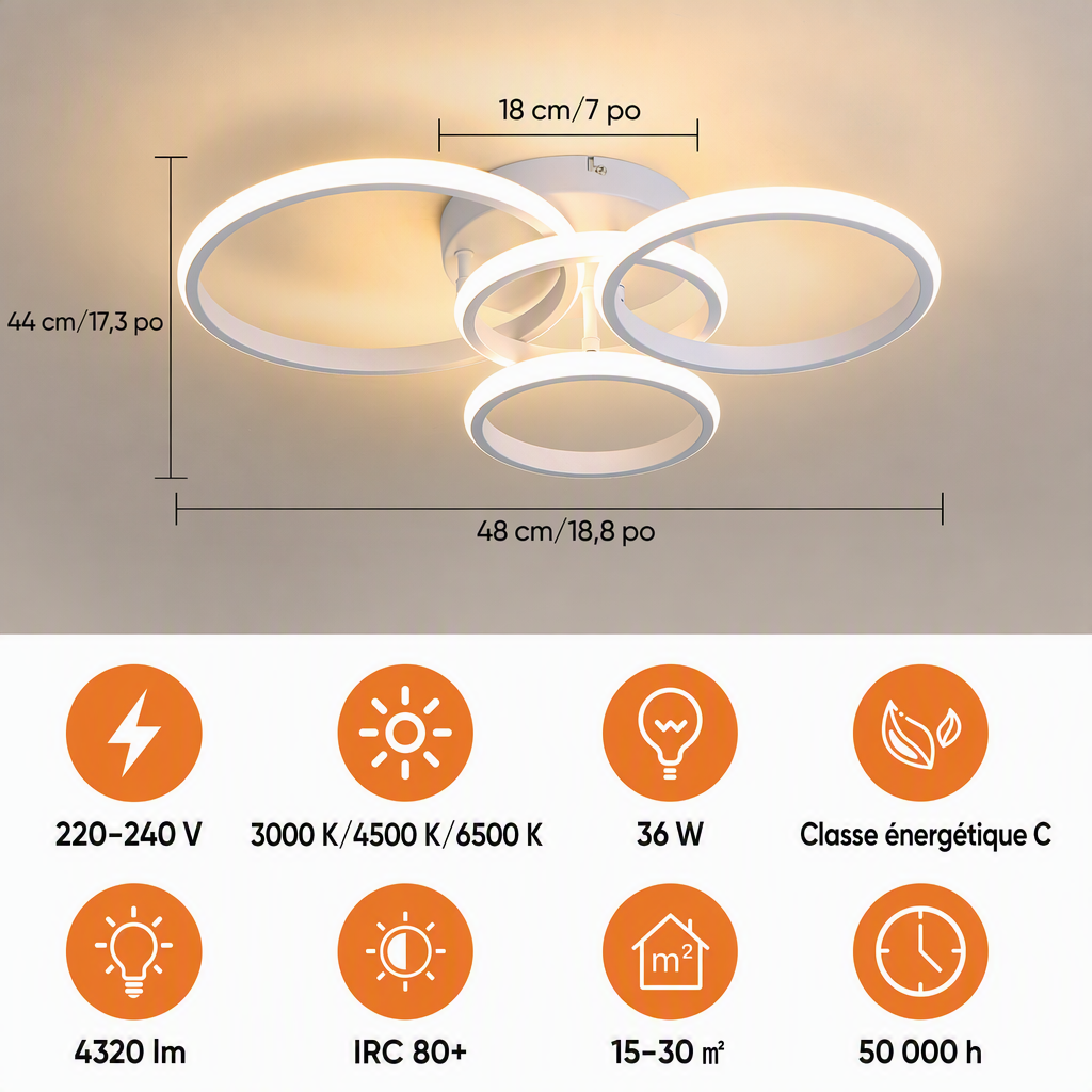 Plafonnier LED 4 anneaux