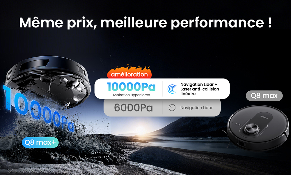 Aspirateur robot laveur -Proscenic Q8 Max+ - Robot aspirateur animaux- Station auto-vidante- Navigation laser- Cartographie intelligente- Compatible Alexa Google Home - Tapis et sols durs - Mince - Silencieux