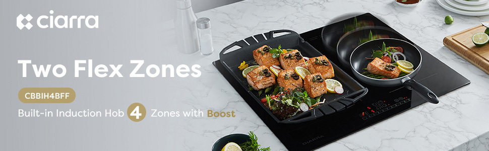 CIARRA Built-in 4 Zones Induction Hob, Integrated Electric Cooktop With 2 Flex Zones 7200W-CD4BFFBIH 10 INDUCTION HOB