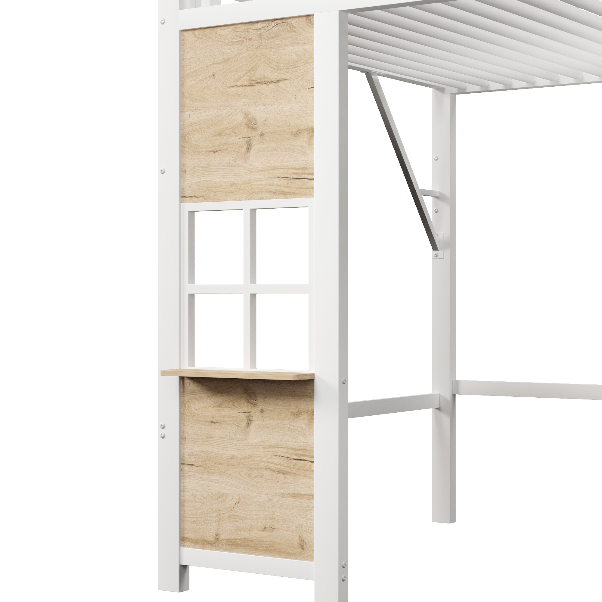 Paroi latérale blanche avec tablette intégrée au lit mezzanine