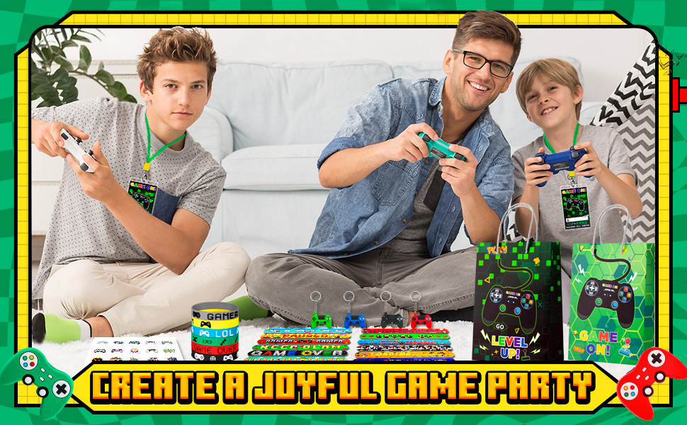 Games Birthday Supplies Gifts, 110pcs Video Game Birthday Party Favors Set Including Game Slap Bracelets Keychains Bags Wristband Vip Pass Tickets - View #8