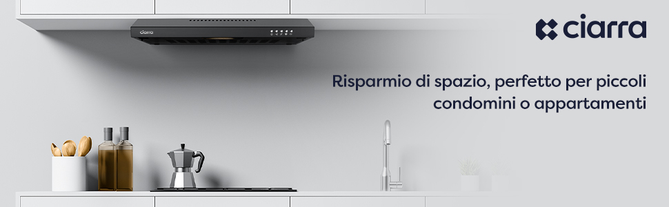 CIARRA 60cm Cappa Da Cucina Integrata CBCB6903 - Nero: 220m³/h Estrazione, 3 Livelli Di Potenza 12 CAPPA ASPIRANTE SOTTOPENSILE NERO