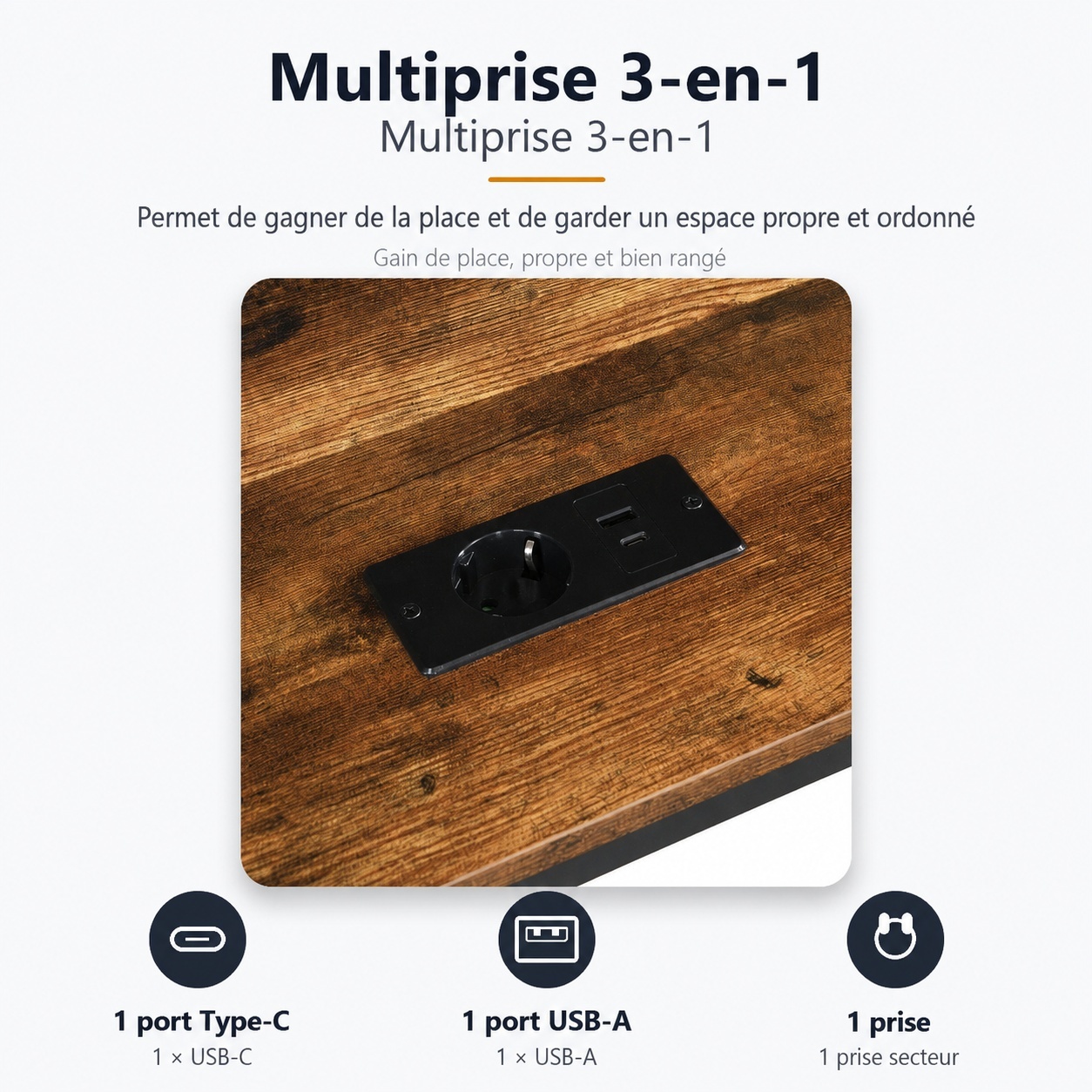 Table latérale du lit avec prise de recharge intégrée