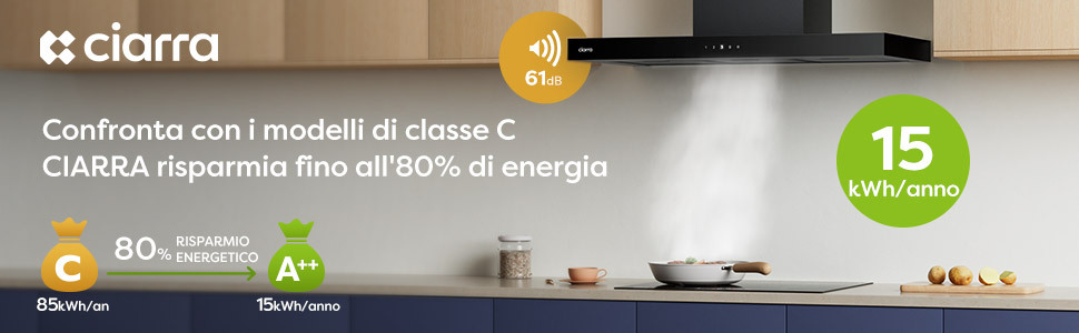 Cappa Aspirante Ciarra 90cm 650m3/h 4 Velocità Booster - LED Dimmerabile - Colore Nero- CD9102B 12 CIARRA CD9120B 1