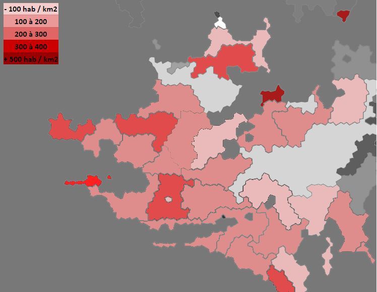 Carte de l'Eurysie de l'Ouest 02/2012 - Densité (Habitants au km2)