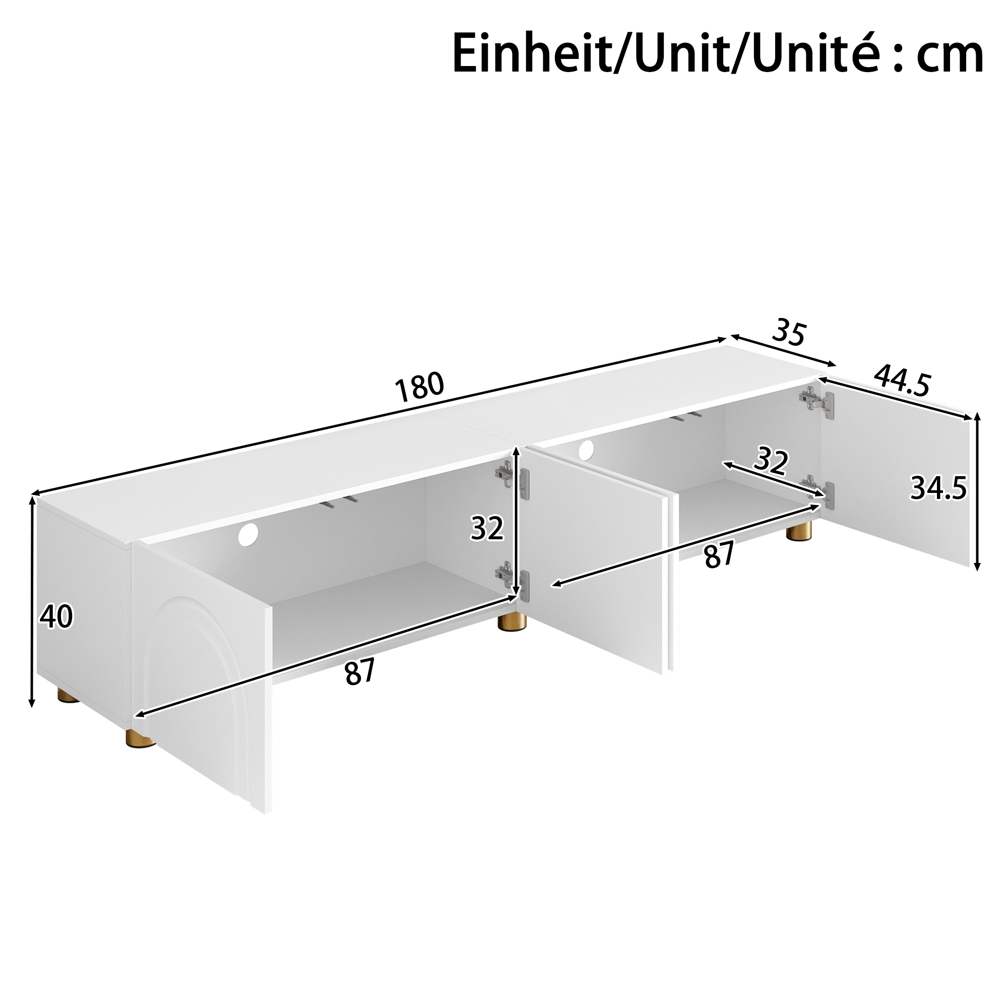Dimensions du meuble TV blanc 180 x 35 x 40 cm