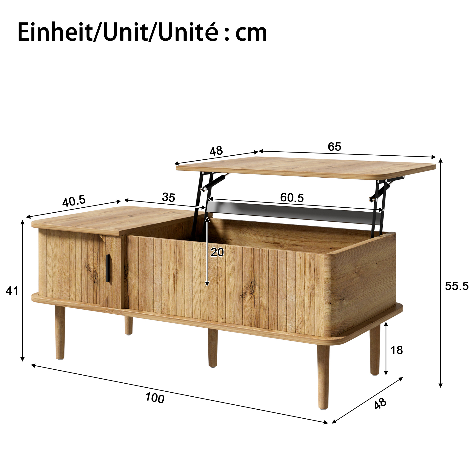 Dimensions et structure de la table basse finition naturelle