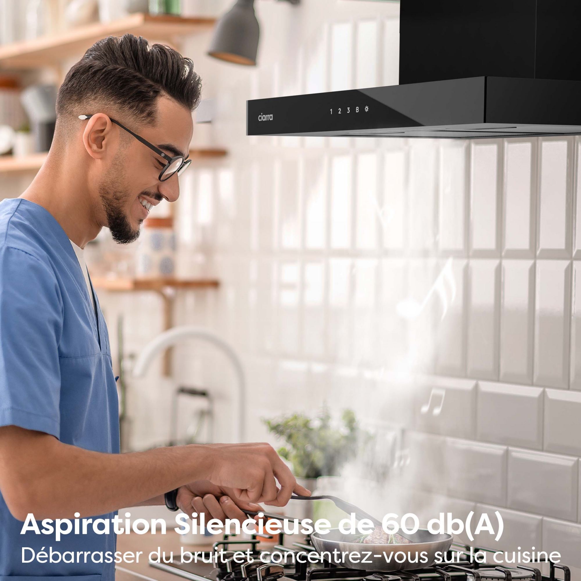 CIARRA CD6102B Hotte Murale Tactile 60cm 650m3/h 4 Vitesses Booster Eclairage Dimmable LED Affichage Noir 14 hotte aspirante 60cm silencieuse