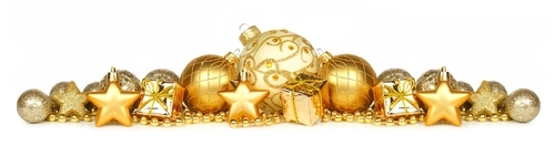 boules et étoiles de Noël dorées alignées