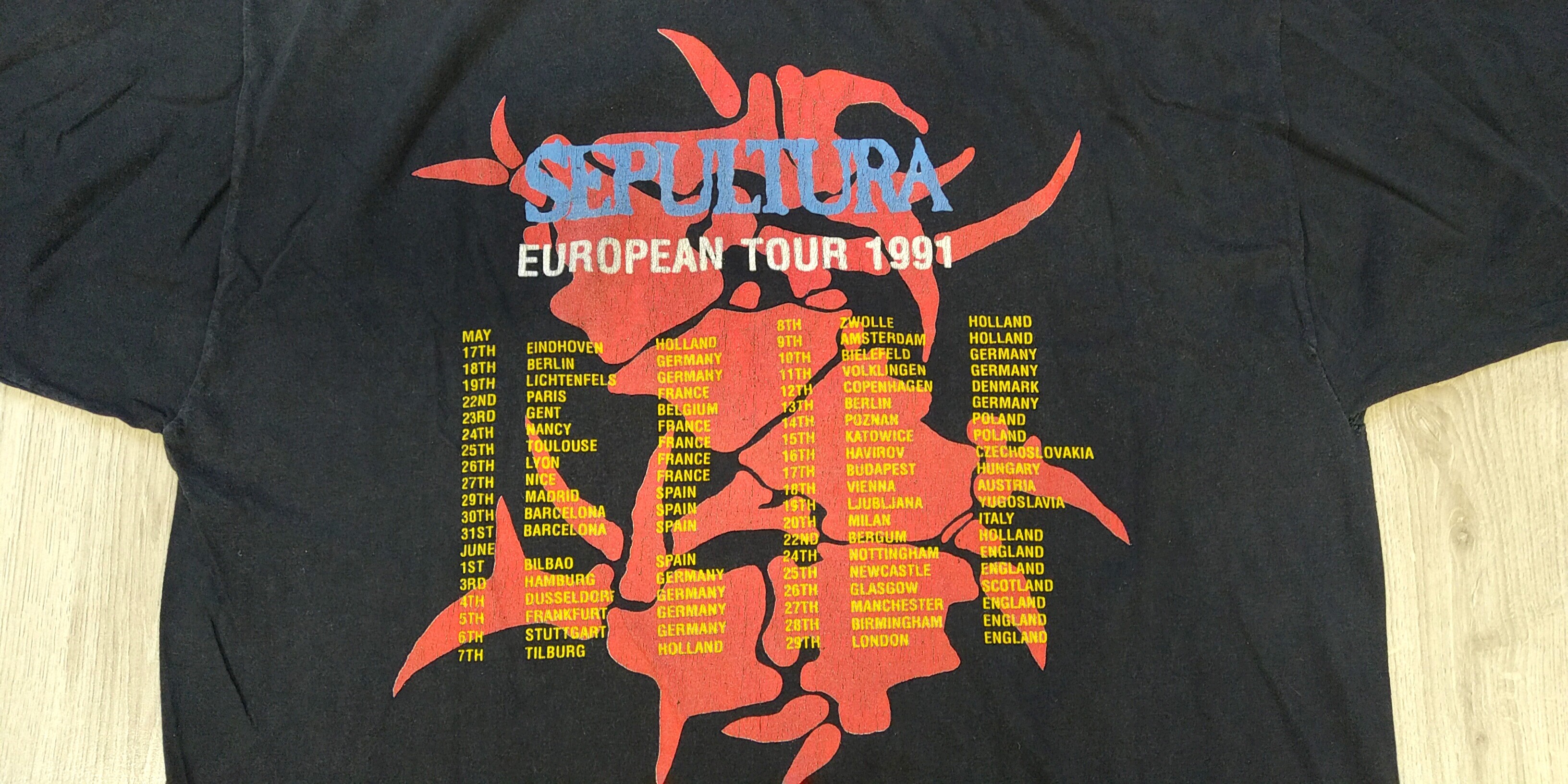 sepultura schizophrenia (l size) european tour tshirt 1990 vintage 