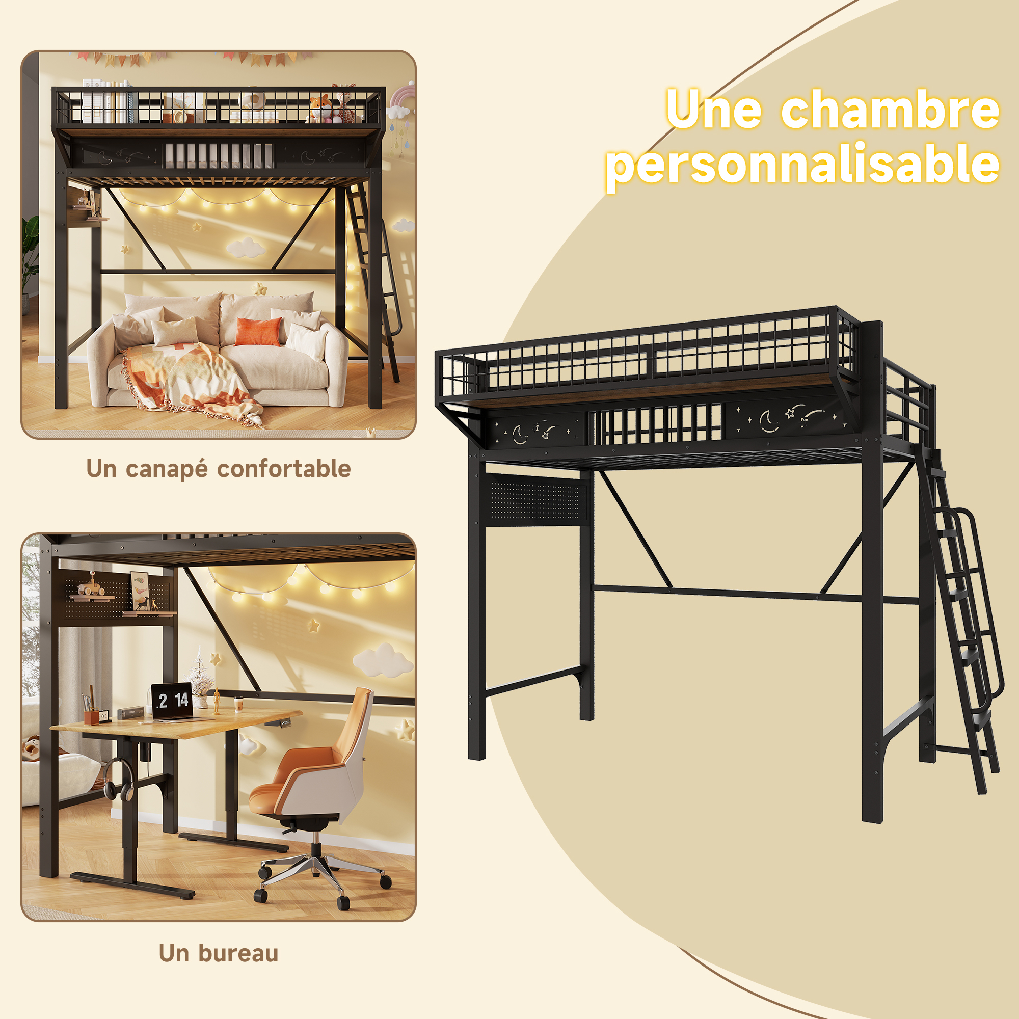 Grand espace libre sous le lit mezzanine