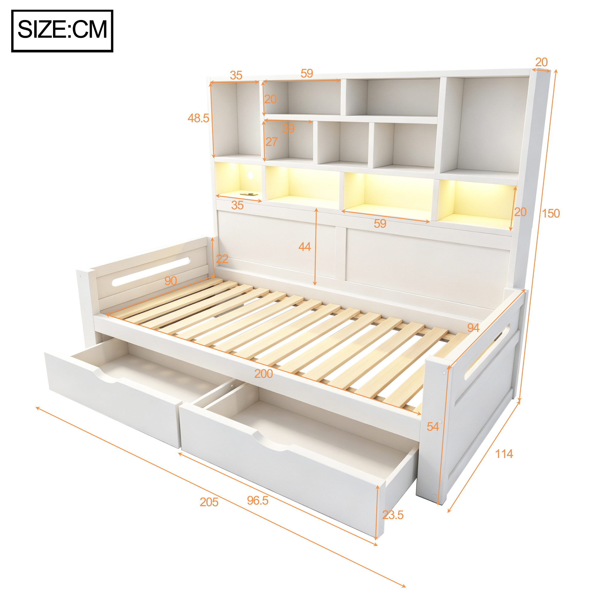 Dimensions du lit banquette 90 x 200 cm
