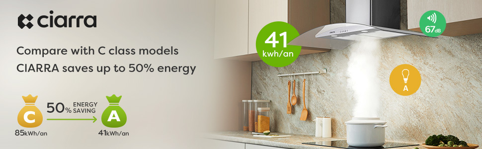 CIARRA 90cm Cooker Hood 650m3/h Stainless Steel Curved Glass Extractor Hood -506SS90 10 cooker hood