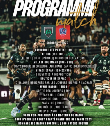 INFOS ce VENDREDI 11 OCTOBRE (Matinée) > Pro D2 - J6 > Jour de reprise ce soir pour les Sapiacains > USM / AURILLAC ce soir 19H30 à Sapiac <> Retrouvez les COMPOS – ACTUS USM et Pro D2 <> RÉSULTAT hier soir en match d'ouverture > SU.AGEN 20 - 10 US.DAX Qz2a70