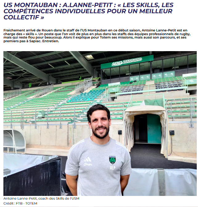 INFOS ce VENDREDI 4 OCTOBRE (Matinée) > REPOS pour la Pro D2 <> Prochain match USM / AURILLAC le VENDREDI 11 Octobre <> FOCUS sur A.LANNE-PETIT coach des SKILLS à l'USM <> REPLAY avec les Coachs Sapiacains : S.TILLOUS-BORDE, A.HOUGH et J.SNYMAN R7rssc