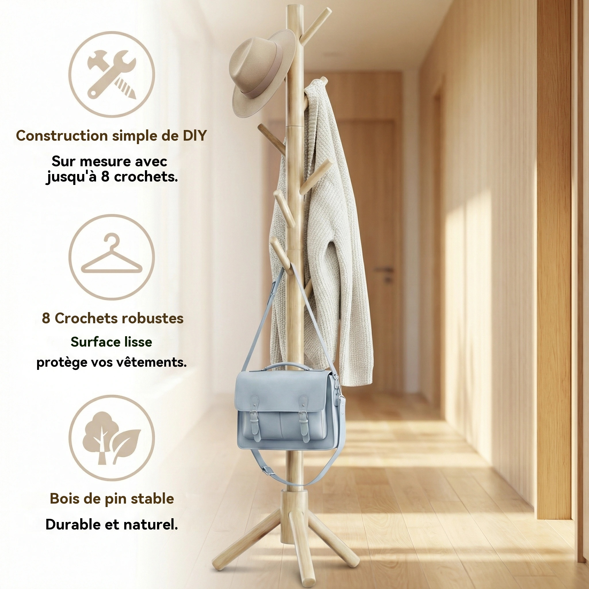 Porte-manteau avec espace de rangement généreux