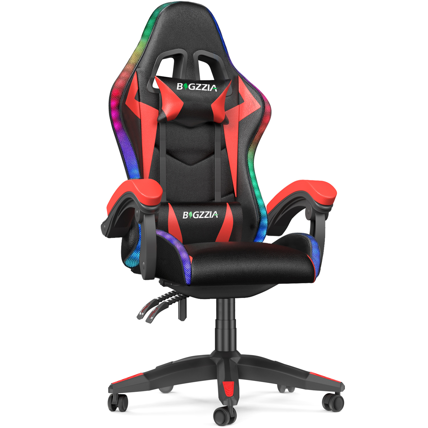 Image of Sedia Gaming RGB LED - RATTANTREE - Sedia poltrona da gaming per ufficio videogiochi reclinabile - sedia gaming ergonomica in Pelle Pu - con Poggiatesta - Rosso