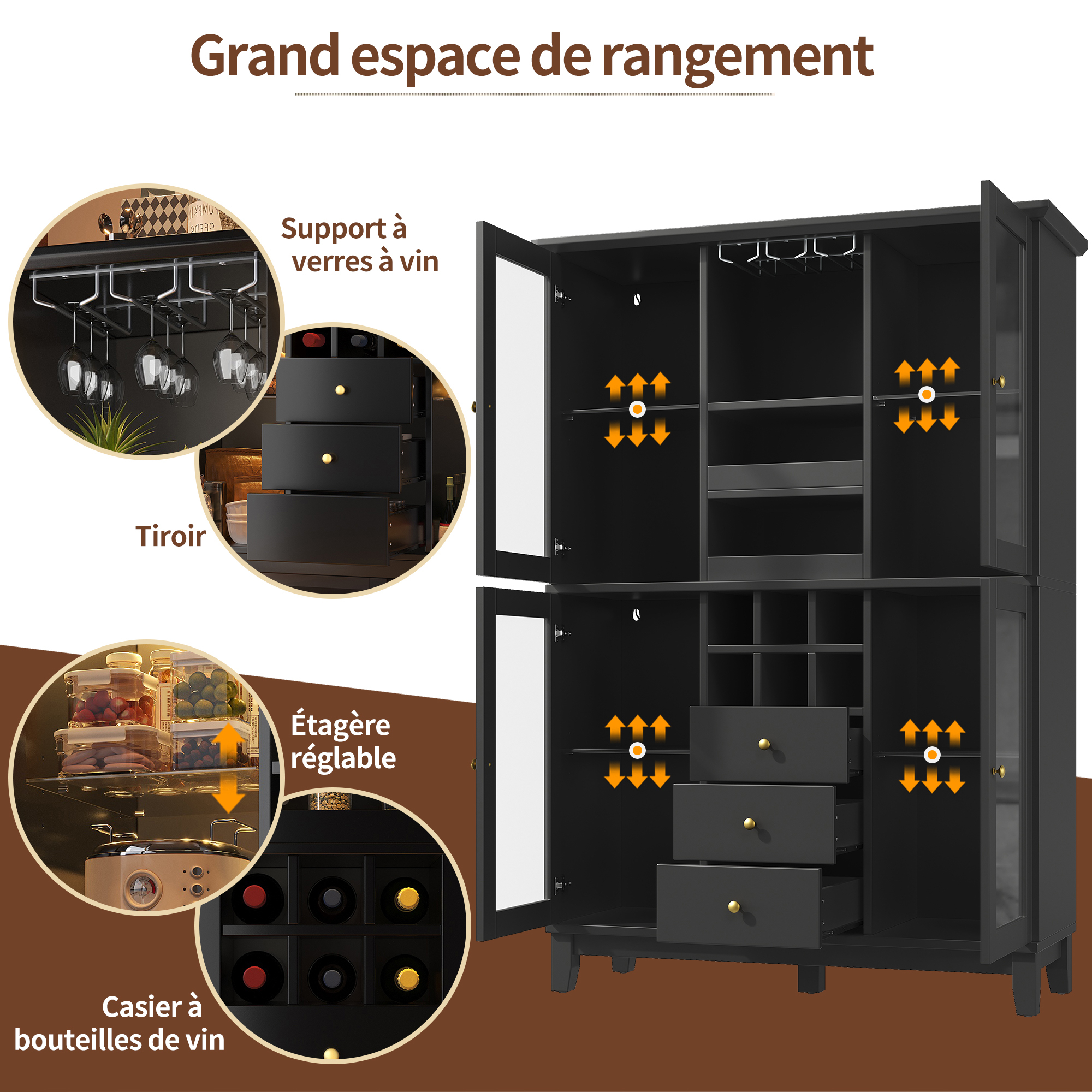 Étagères en verre et poignées métalliques