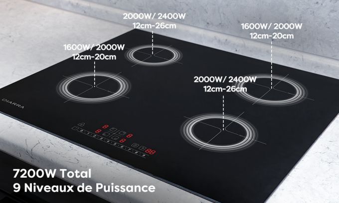 CIARRA CD4BBIH Plaque Induction 4 Foyers - 7200W - Boosters - Vitroceramique - Commandes Tactiles - Minuteur - L 59cm 13 ciarra plaque induction 4 foyers boosters