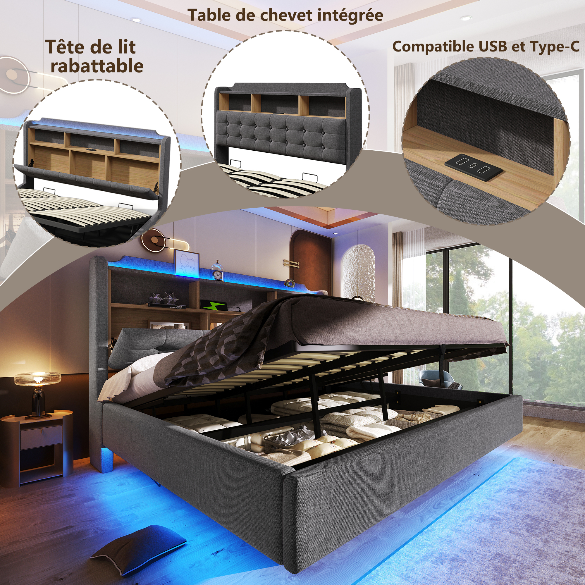 Grand coffre de rangement sous le sommier
