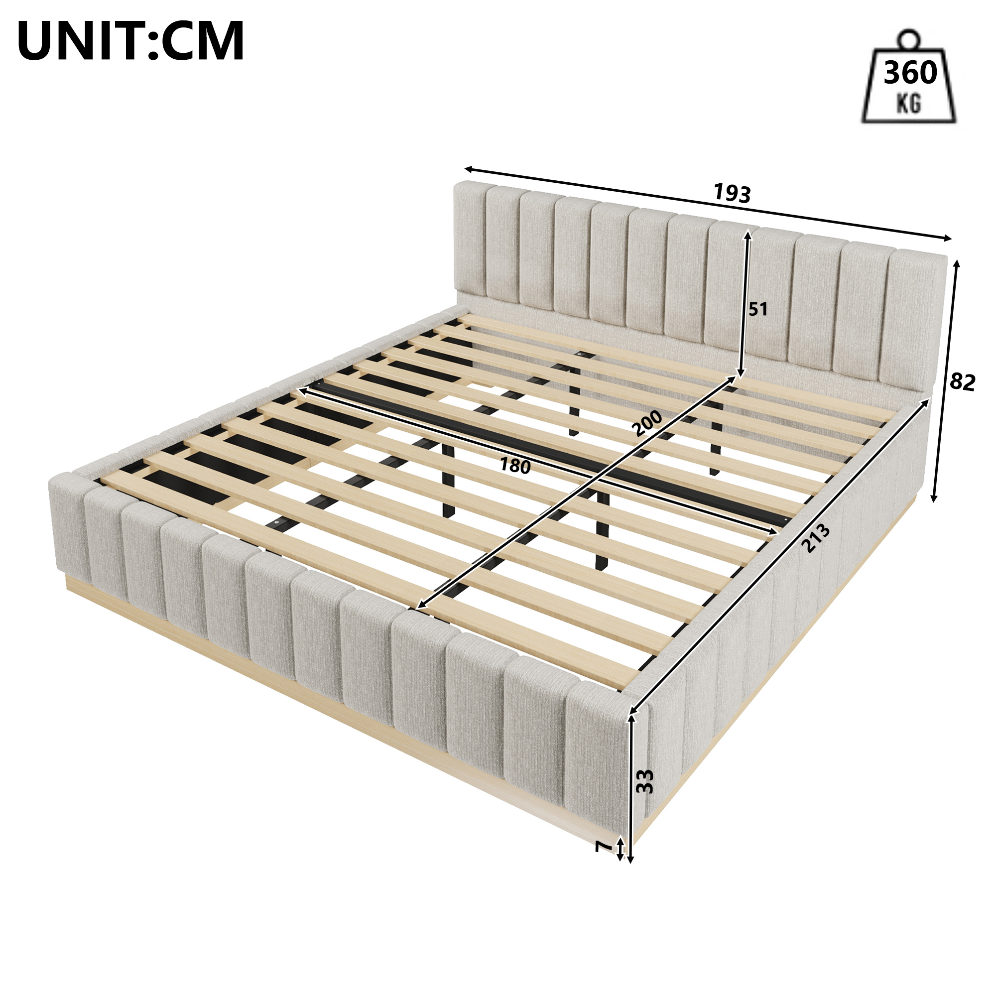 Dimensions du lit 180 x 200 cm et structure du sommier