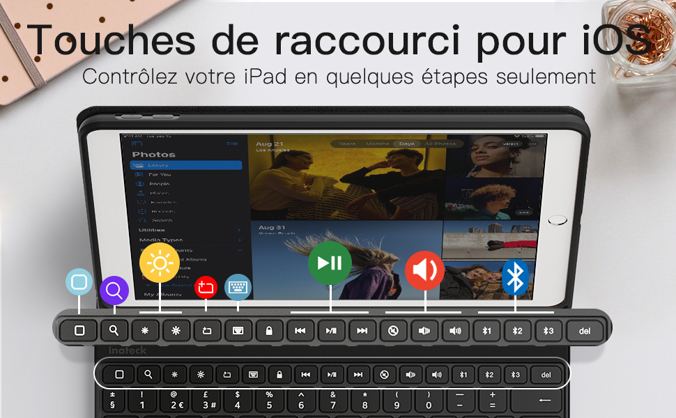 Inateck Clavier AZERTY pour iPad 9ème Génération Compatible avec iPad 10,2 2021/2020/2019 iPad Air 3 et iPad Pro 10,5 KB02017 iPad 9e/8e/7e Génération Un Vrai Clavier français 