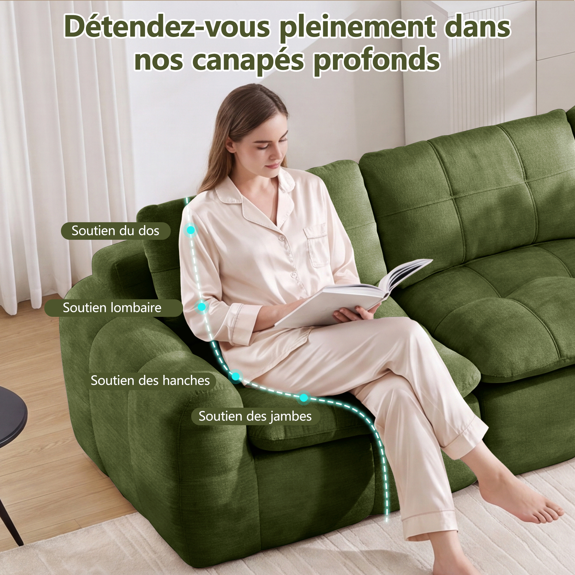 Assise large et profonde du canapé 2+1 places