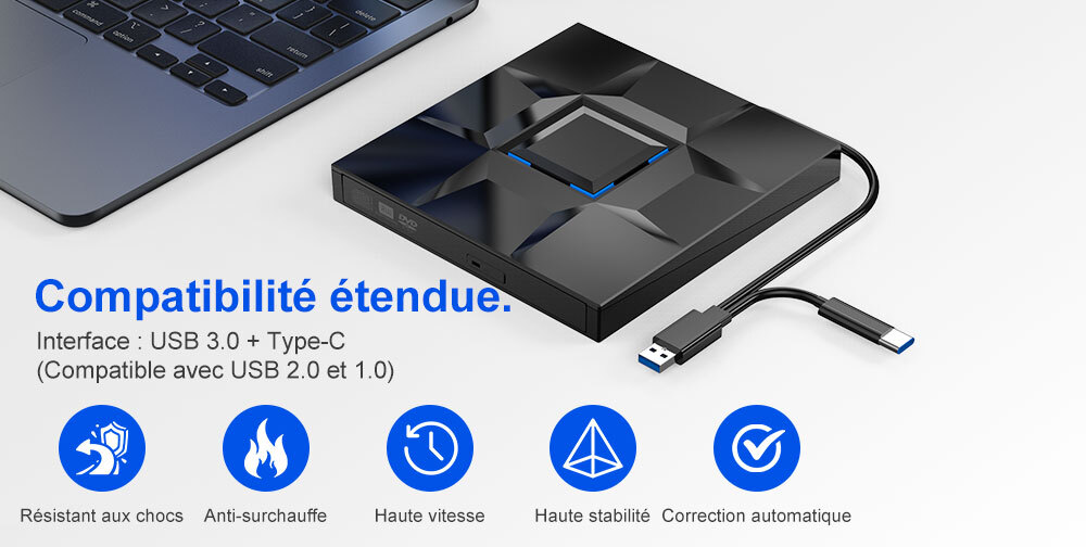 Lecteur-graveur externe BSTRE - Lecteur/Graveur CD/DVD externe ultra ...