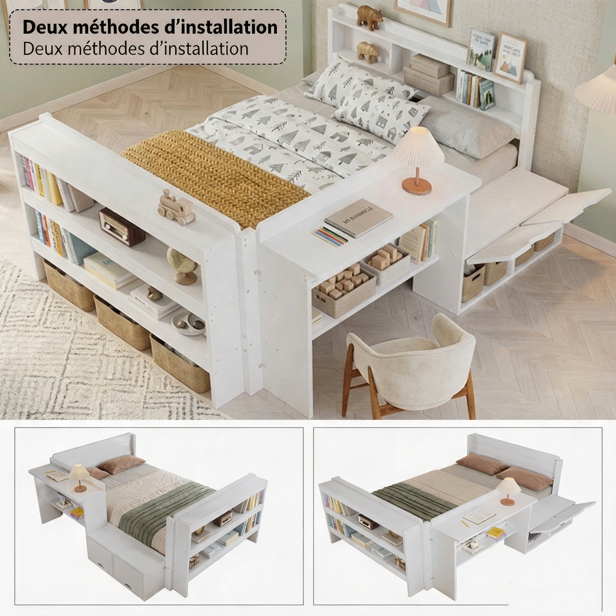 Module bureau réversible à gauche ou à droite du lit