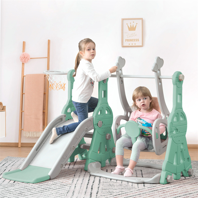 Toboggan Pour Enfants 4 En 1 - Convient Pour L'intérieur Et L'extérieur - Avec Balançoire, Panier De Basket, Toboggan, échelle - Vert 10 Toboggan Pour Enfants 4 En 1 - Convient Pour L'intérieur Et L'extérieur - Avec Balançoire, Panier De Basket, Toboggan, échelle - Vert -Pas Cher Clair Jardin Magasin
