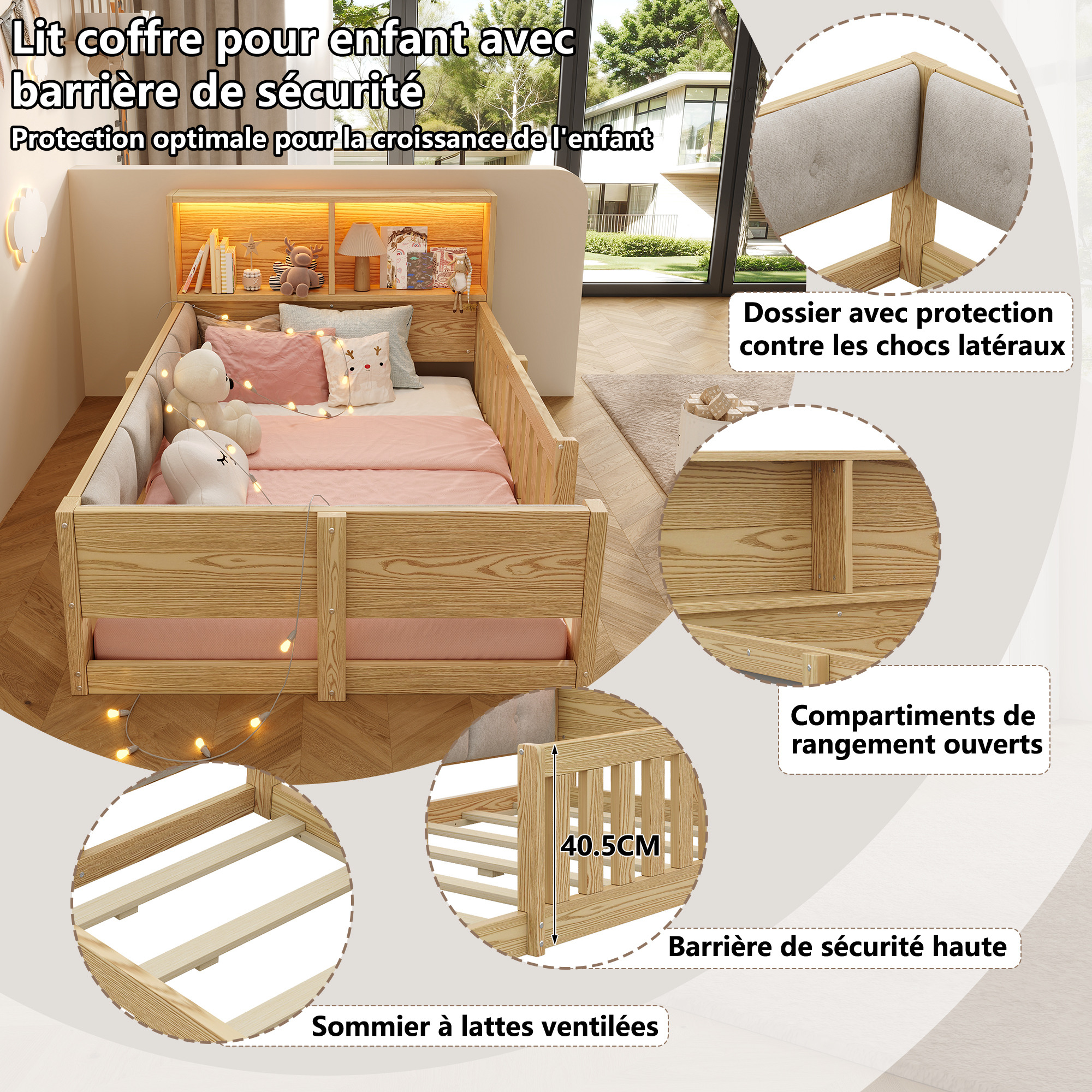 Dossier intérieur rembourré du lit enfant