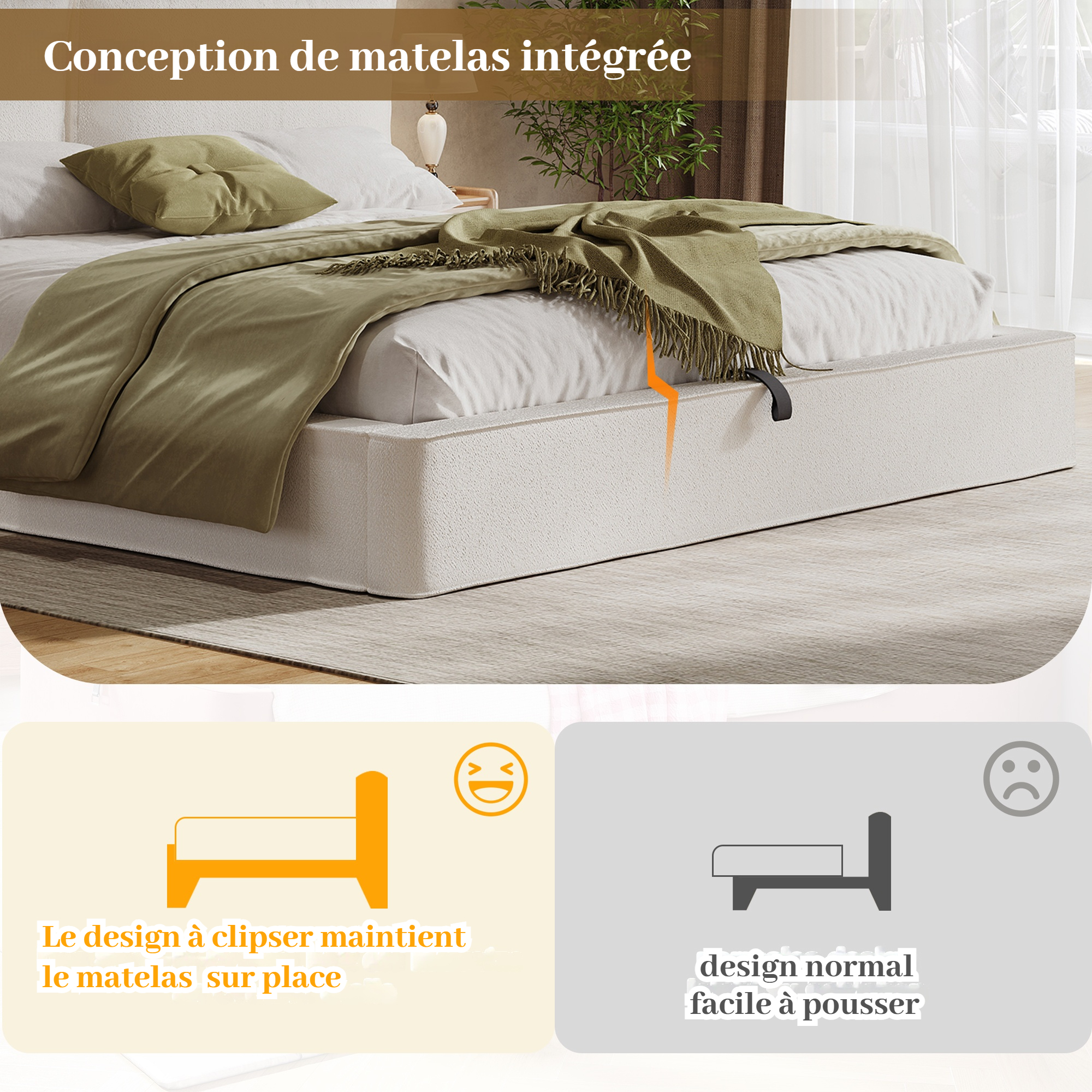 Cadre de lit encastré destiné à maintenir le matelas
