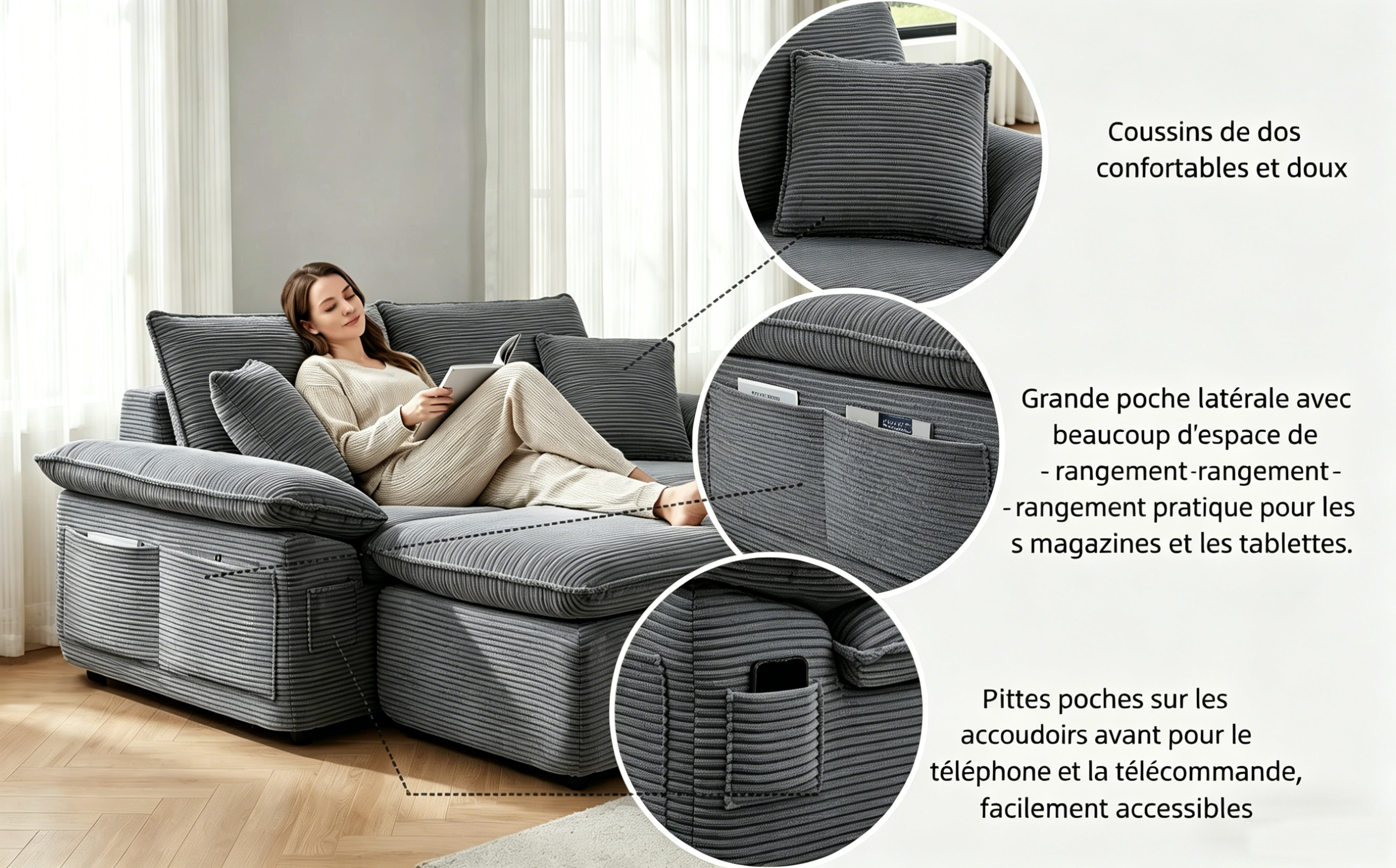 Canapé sans structure rigide gris