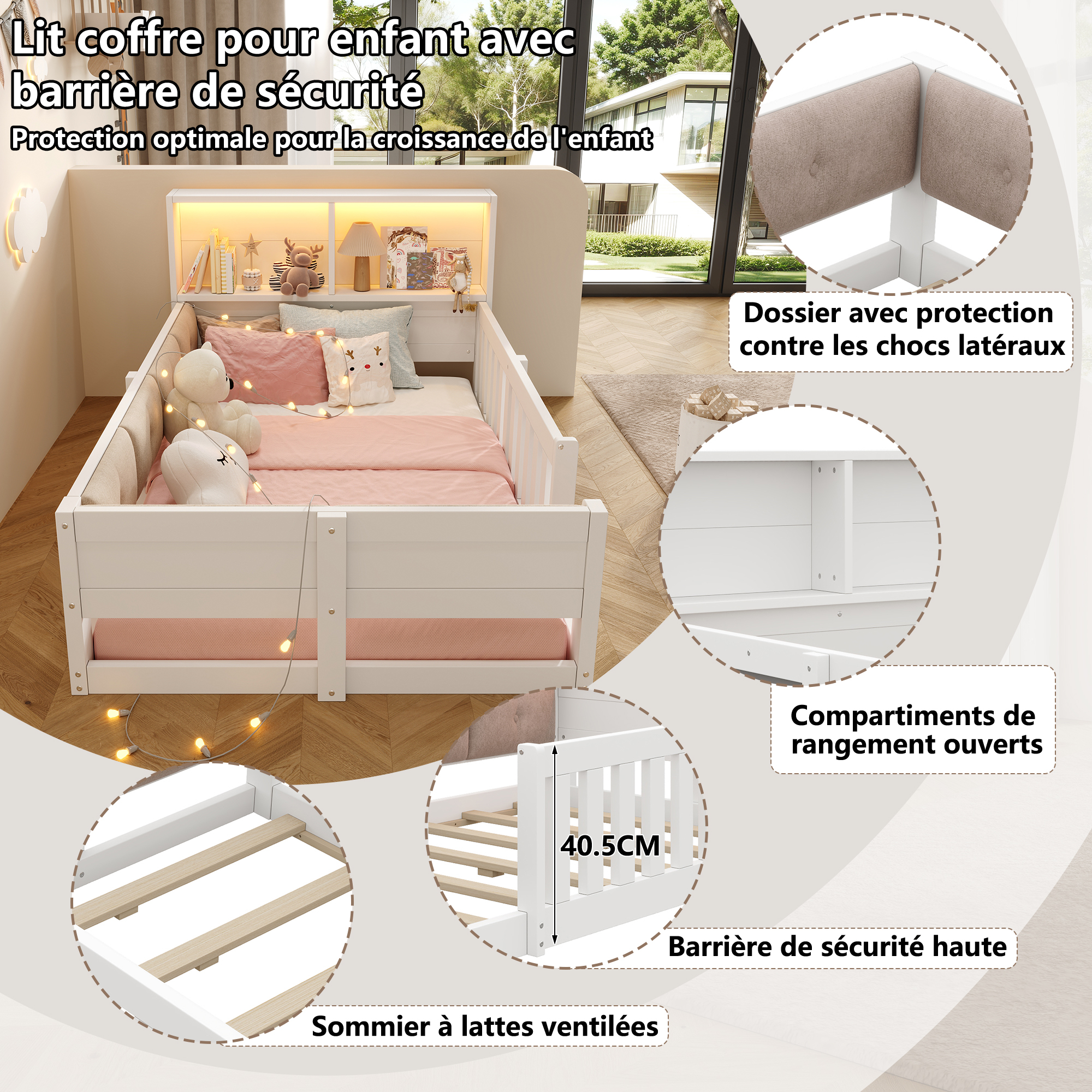 Dossier intérieur rembourré du lit enfant