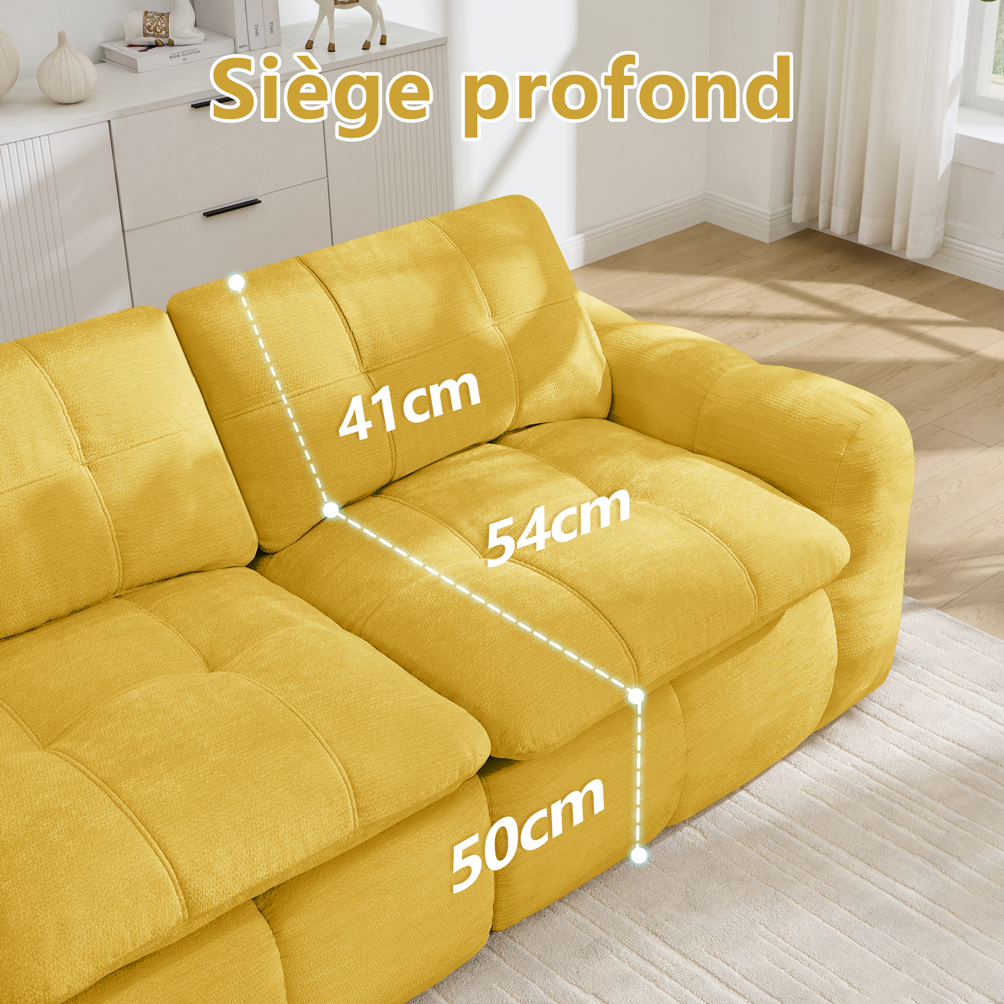 Dimensions du canapé modulable 2 places en chenille beige