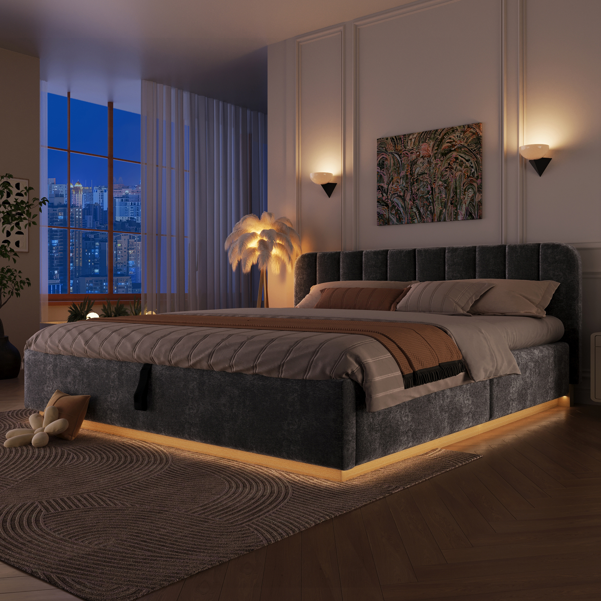 Lit double gris foncé 180 x 200 cm
