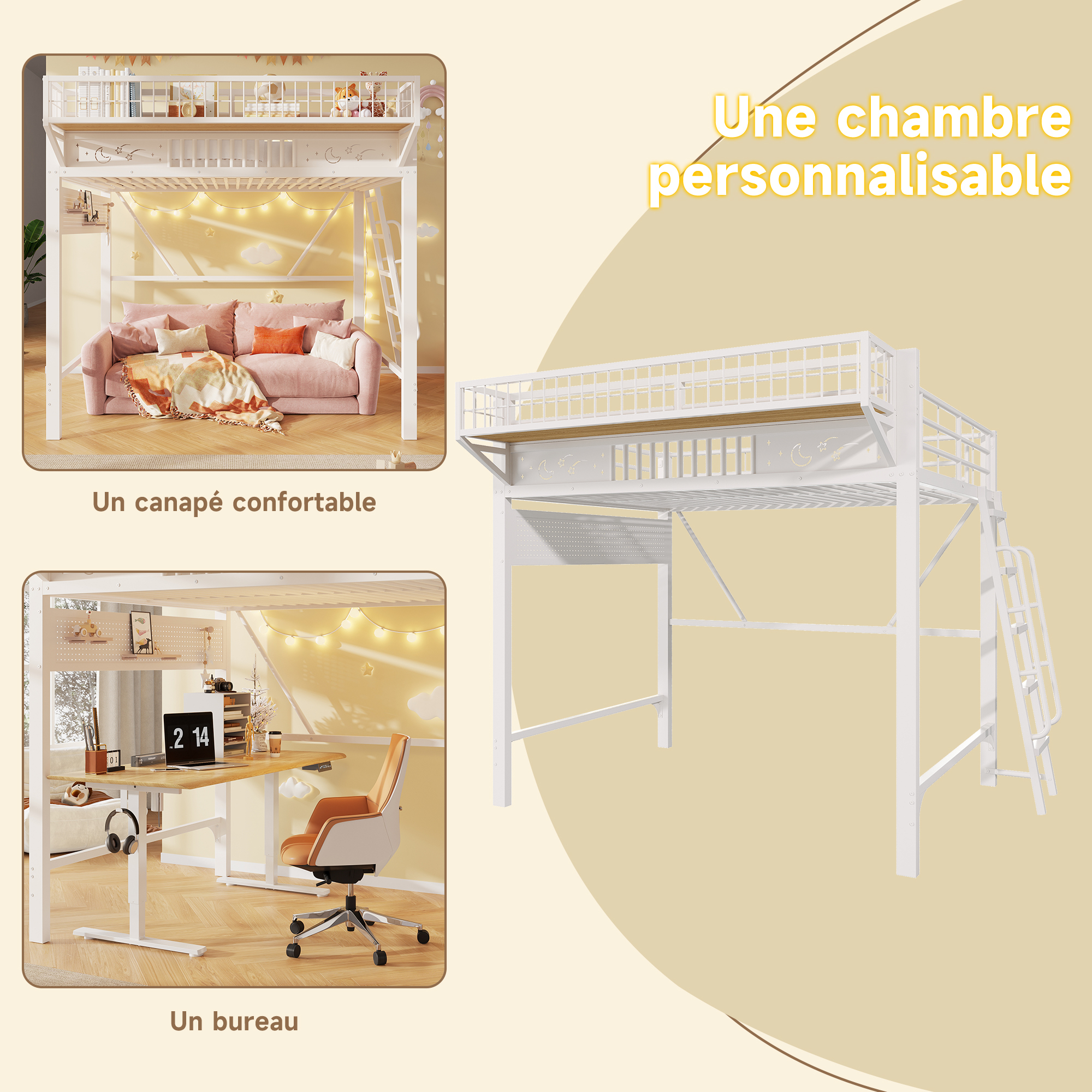 Espace inférieur personnalisable sous le lit mezzanine