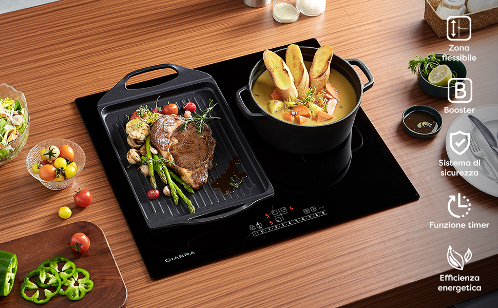 CIARRA Piano Cottura A Induzione Da Incasso, 3 Zone Con Boost E Flexzone, Alta Efficienza Energetica, Controllo Tattile, Nero 13 CIARRA CD3BFBIH