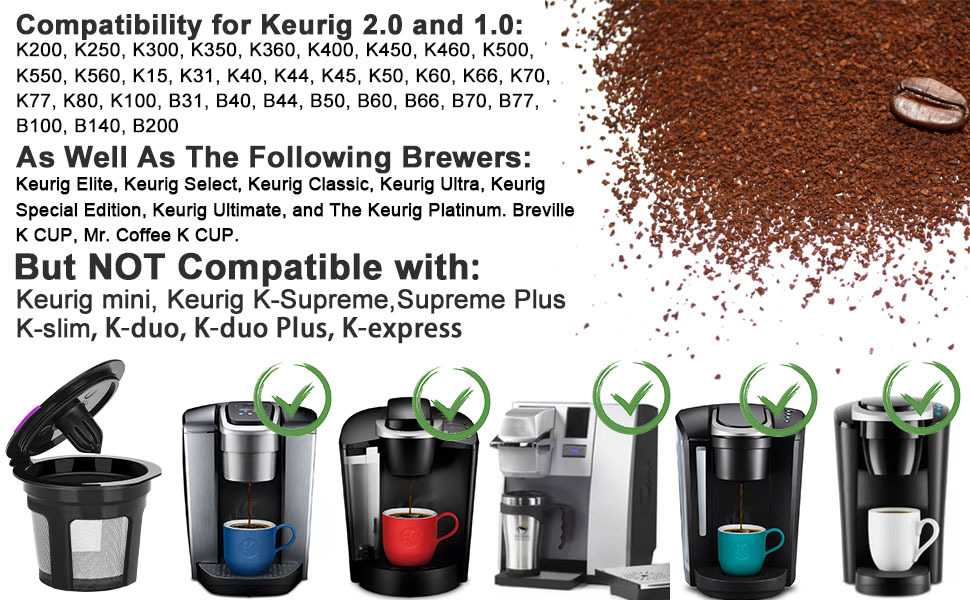  Reusable K Cups 8 Packs for Keurig 2.0 1.0 Coffee Maker,  LivingAid K Cup Reusable with Stainless Mesh Universal Refillable K Cups  for Keurig Brewers K55 K200 K300 K400 K500 and